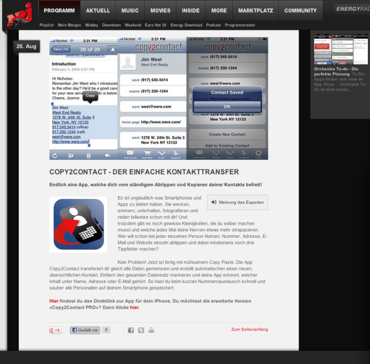 NRJ Copy2Contact 2012-08-31