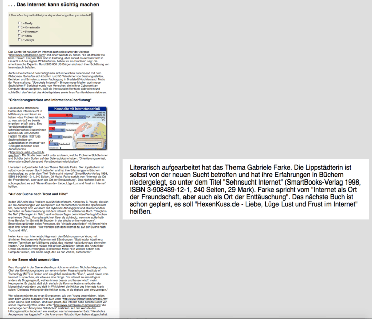 Rhein-Zeitung 1999-03-08 Internet kann süchtig machen  Erwähnung Farke